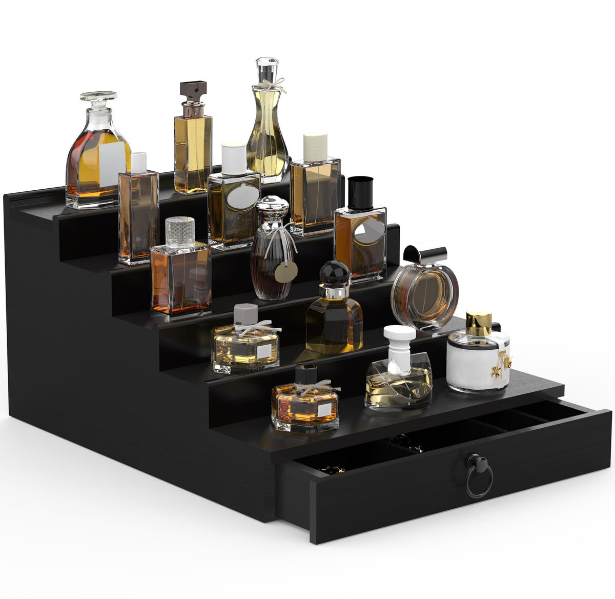 Upcessory Cologne Organizer stand with 5 tiers in black for easy scent access.