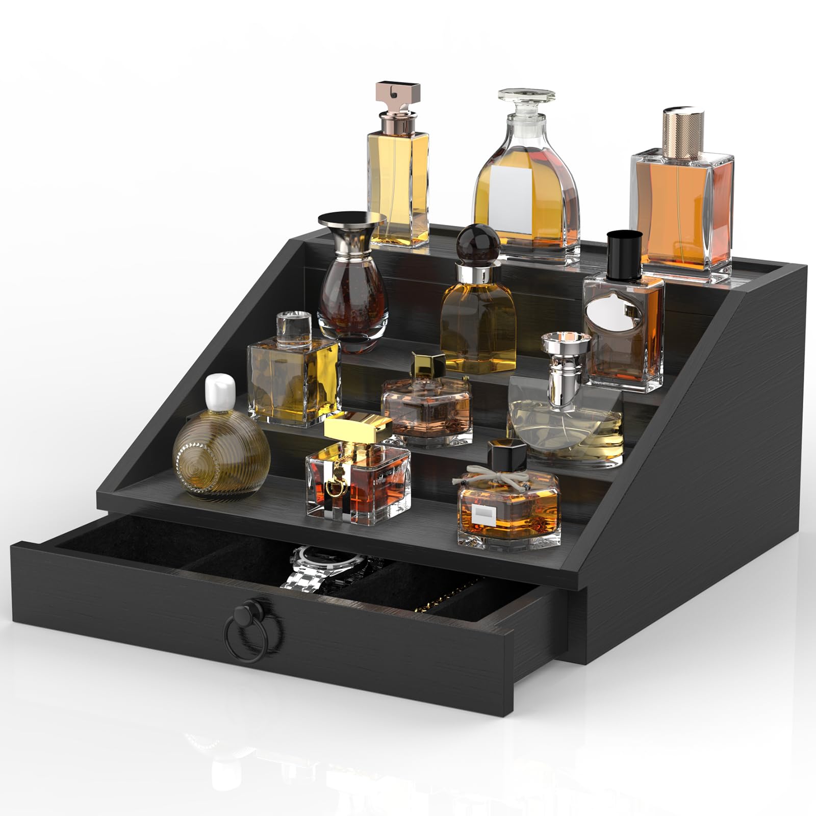 upcessory wooden cologne organizer main display with black finish for dresser organization