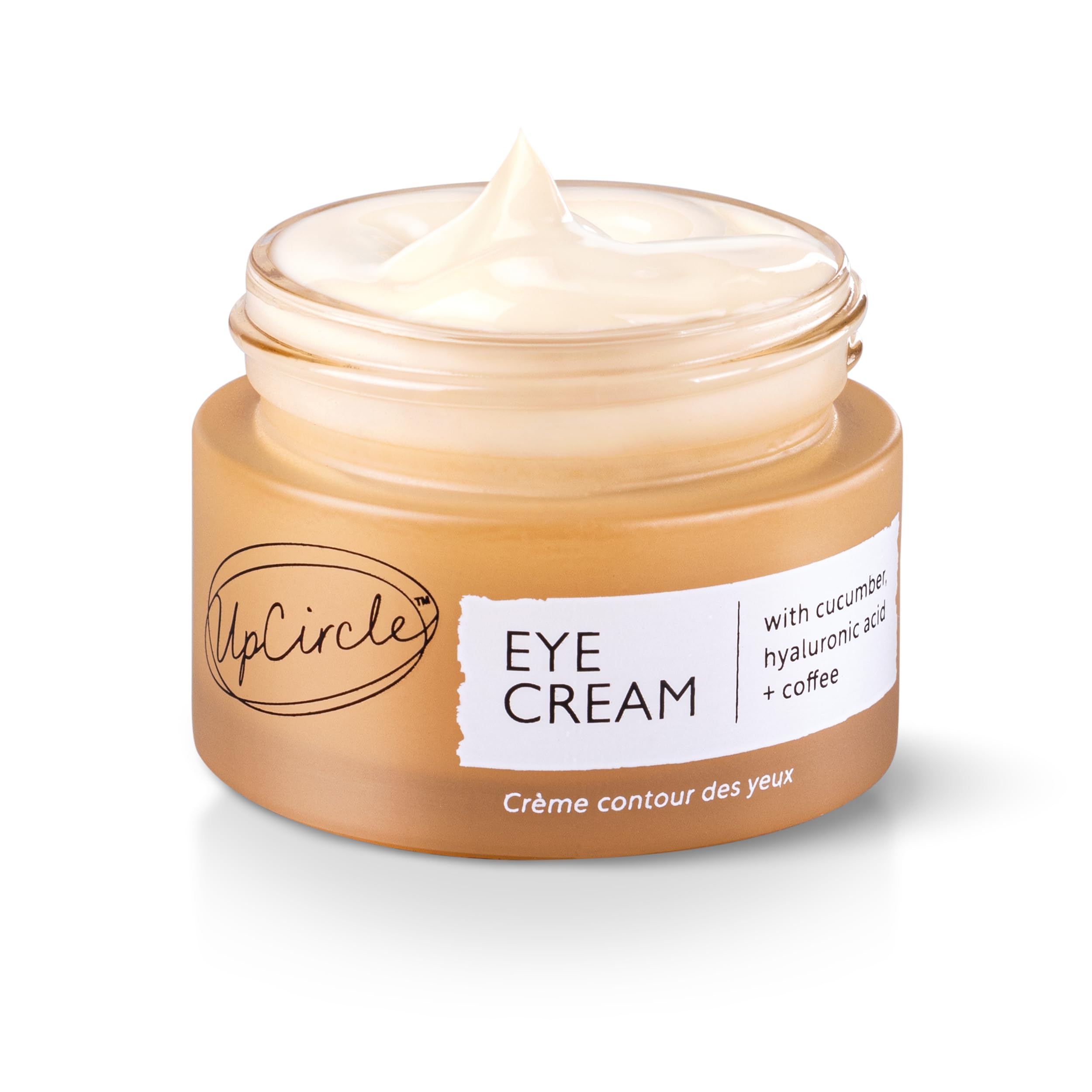 UPCIRCLE eye cream glass jar shows natural formula for gentle under-eye care