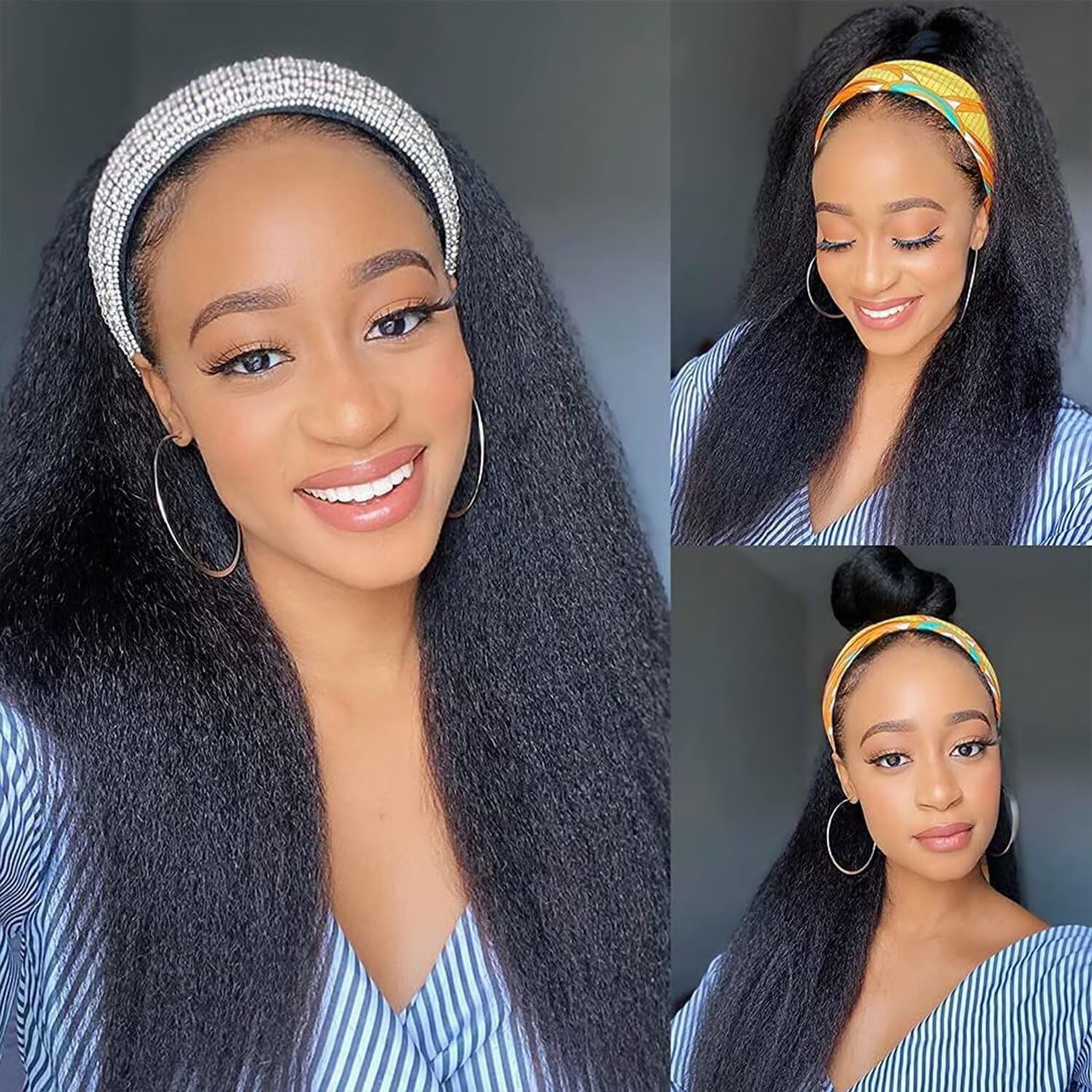 UPIGUILK glueless lace-front headband wig demonstrates secure fit and easy styling.