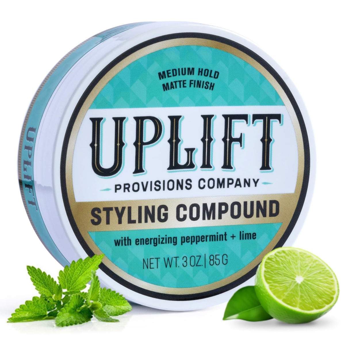 Uplift Provisions Styling Compound bottle close with natural ingredients and matte finish