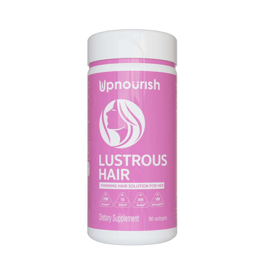 UpNourish Hair Growth Vitamins bottle: daily support for fuller, healthier-looking hair.