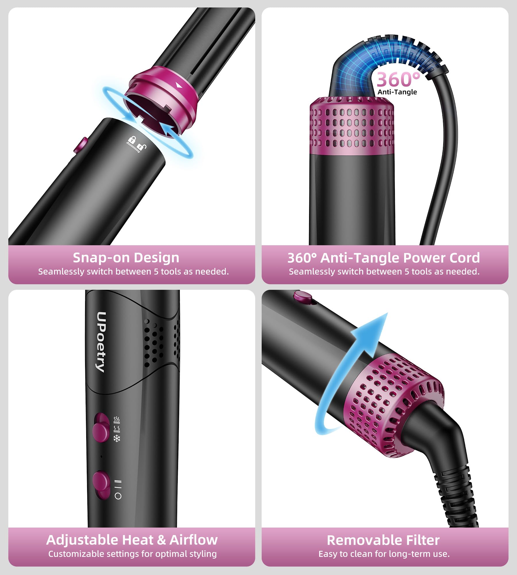 UPoetry high-speed motor delivers rapid drying with reduced heat exposure.
