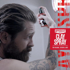 UPPERCUT DELUXE clay spray texture-hair delivers textured volume for longer styles.