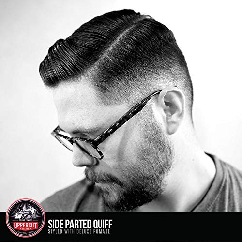 Uppercut Deluxe coconut-scented pomade logo with fragrance hint and clean application.