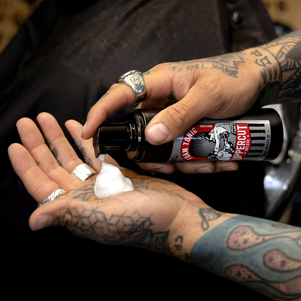 Uppercut Deluxe Styling Foam Tonic foam pump enables mess-free application.