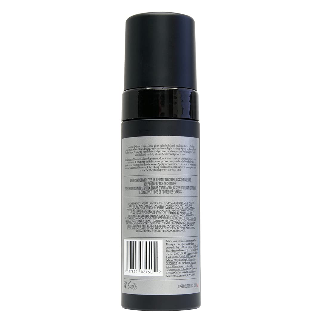 Uppercut Deluxe Styling Foam Tonic used on hair during blow-drying for protection.