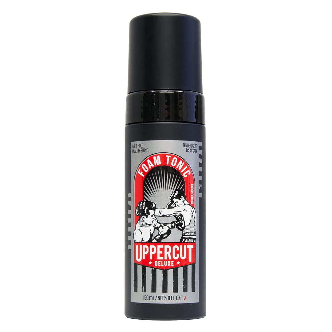 Uppercut Deluxe Styling Foam Tonic packaging shows travel-friendly design.