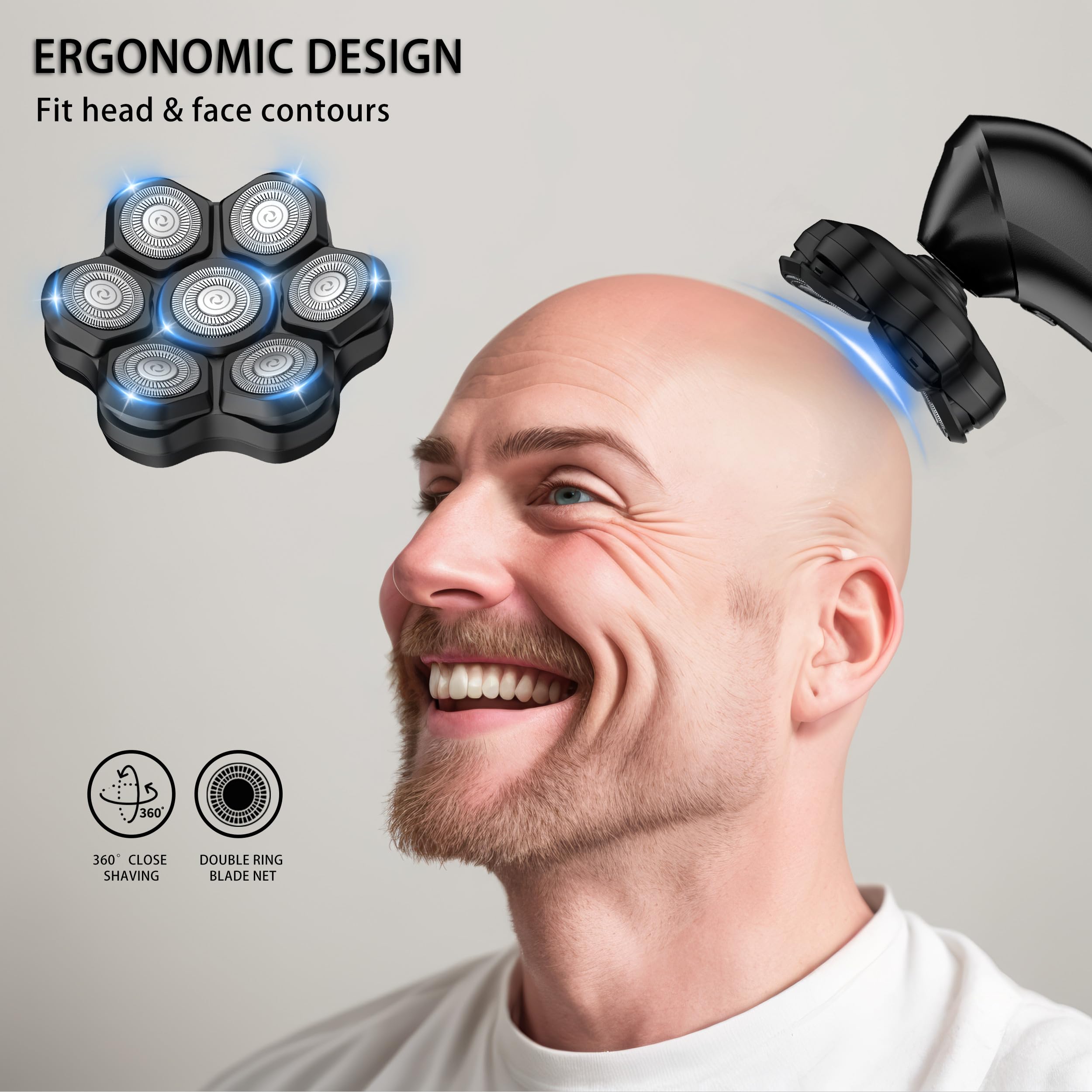 UPTARD bald-men grooming tool demonstrates contour-friendly cuts on head and neck