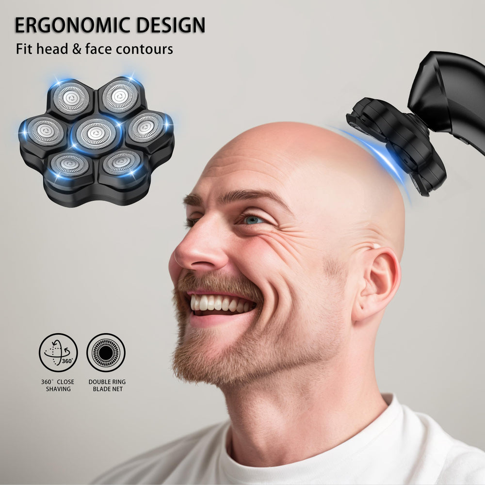 UPTARD bald-men grooming tool demonstrates contour-friendly cuts on head and neck