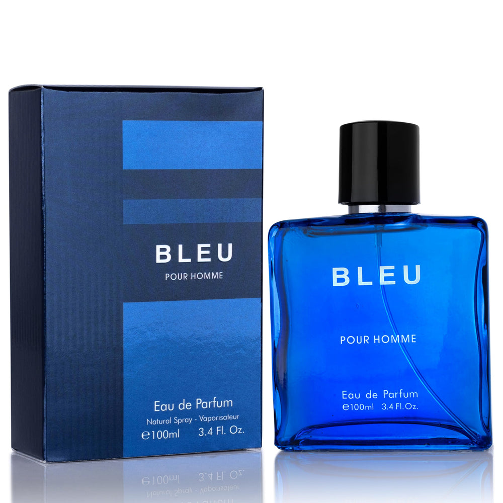 URBAN COLLECTION Bleu for Men bottle-front highlights citrus and wood notes for daytime wear.