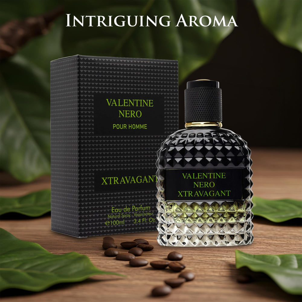 Urban Collection Valentine Nero Xtravagant bottle on desk evokes sophisticated fragrance setup.