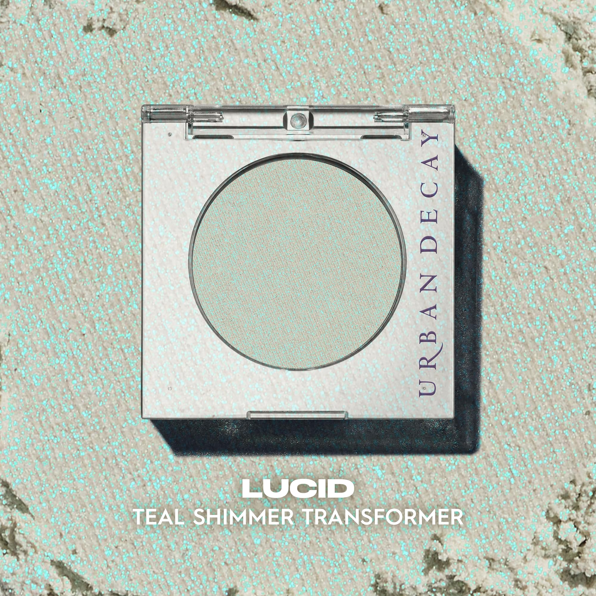 Urban Decay 24/7 Lucid teal velvety finish close-up highlights crease-free application.