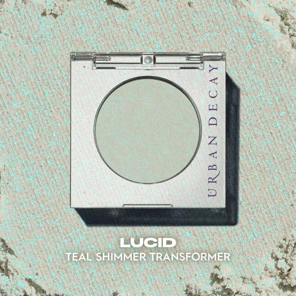 Urban Decay 24/7 Lucid teal velvety finish close-up highlights crease-free application.