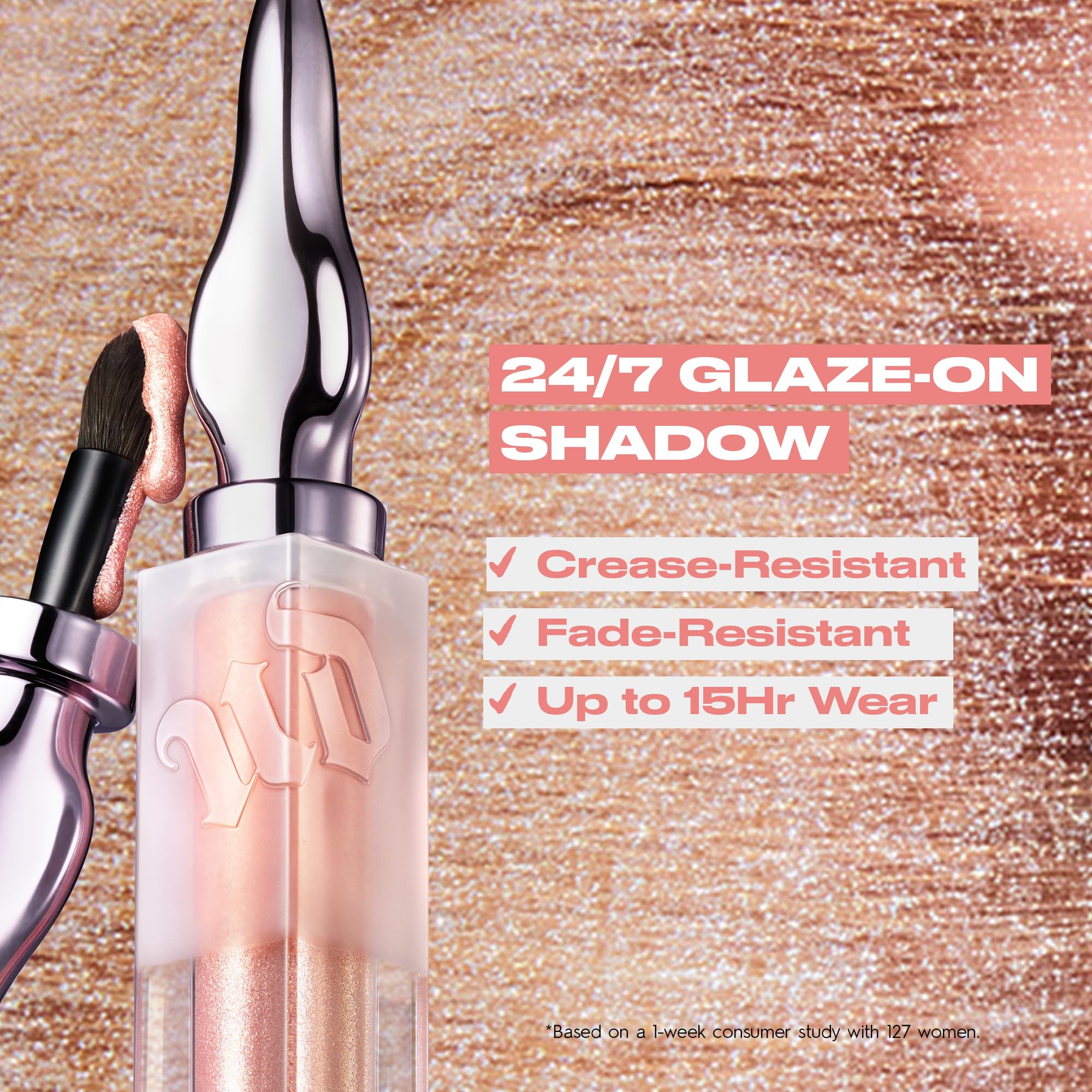 URBAN DECAY 24/7 Glaze-On Sugar Twist application closeup shows seamless blend.