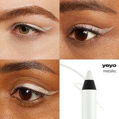 Urban Decay 24/7 Glide-On Yeyo swatch on arm highlights metallic white shimmer and color