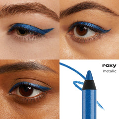 Urban Decay Roxy metallic blue swatch reveals glittery finish and bold pigment.