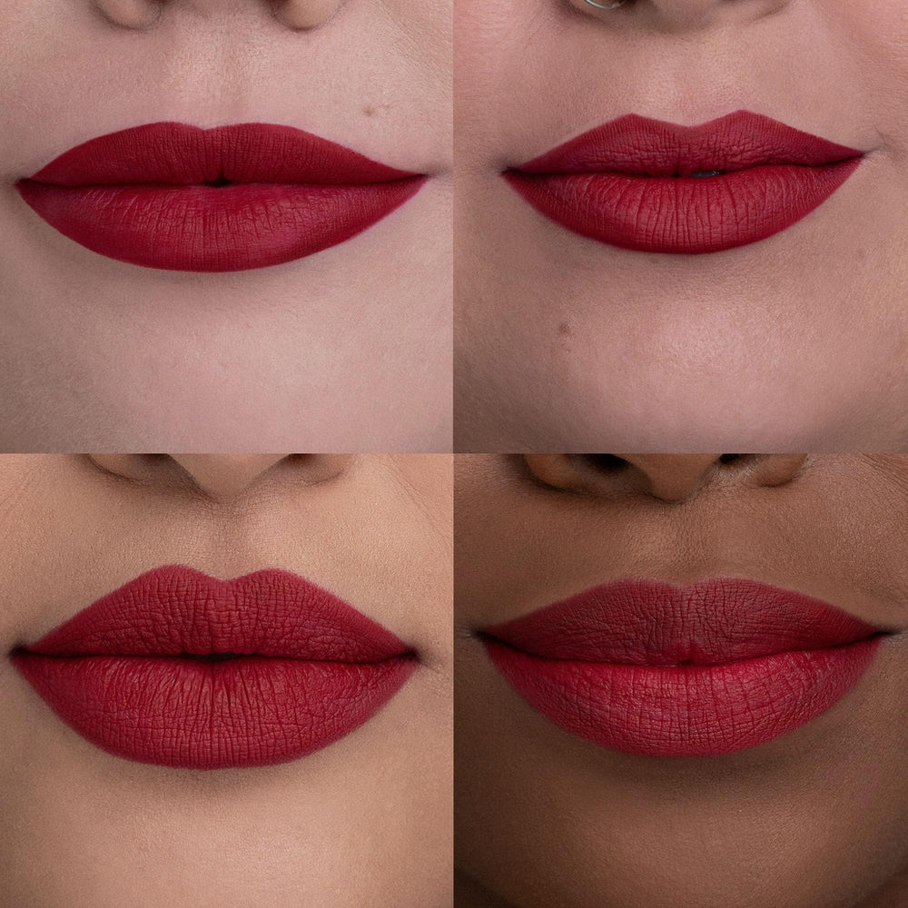 URBAN DECAY 24/7 Glide-On Lip Pencil Bad Blood application on lips demonstrates smooth, precise lining