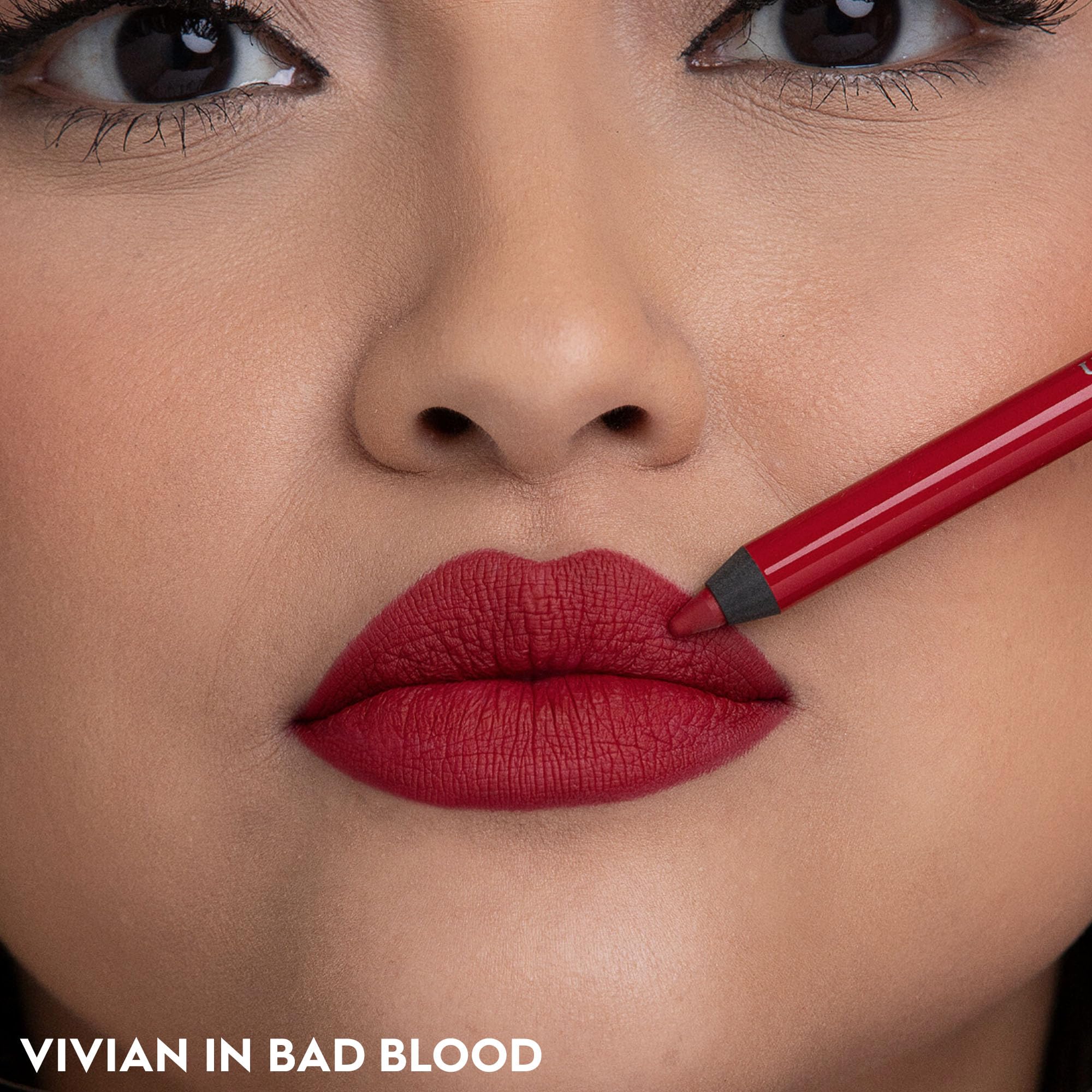 URBAN DECAY 24/7 Glide-On Lip Pencil Bad Blood texture shot highlights creamy, comfortable wear