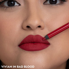 URBAN DECAY 24/7 Glide-On Lip Pencil Bad Blood texture shot highlights creamy, comfortable wear