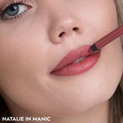 Urban Decay 24/7 Glide-On Lip Pencil Manic Rosy Wine application on lips demonstrates precise lining.