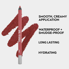Urban Decay 24/7 Glide-On Lip Pencil Manic Rosy Wine pencil tip close-up highlights creamy texture.