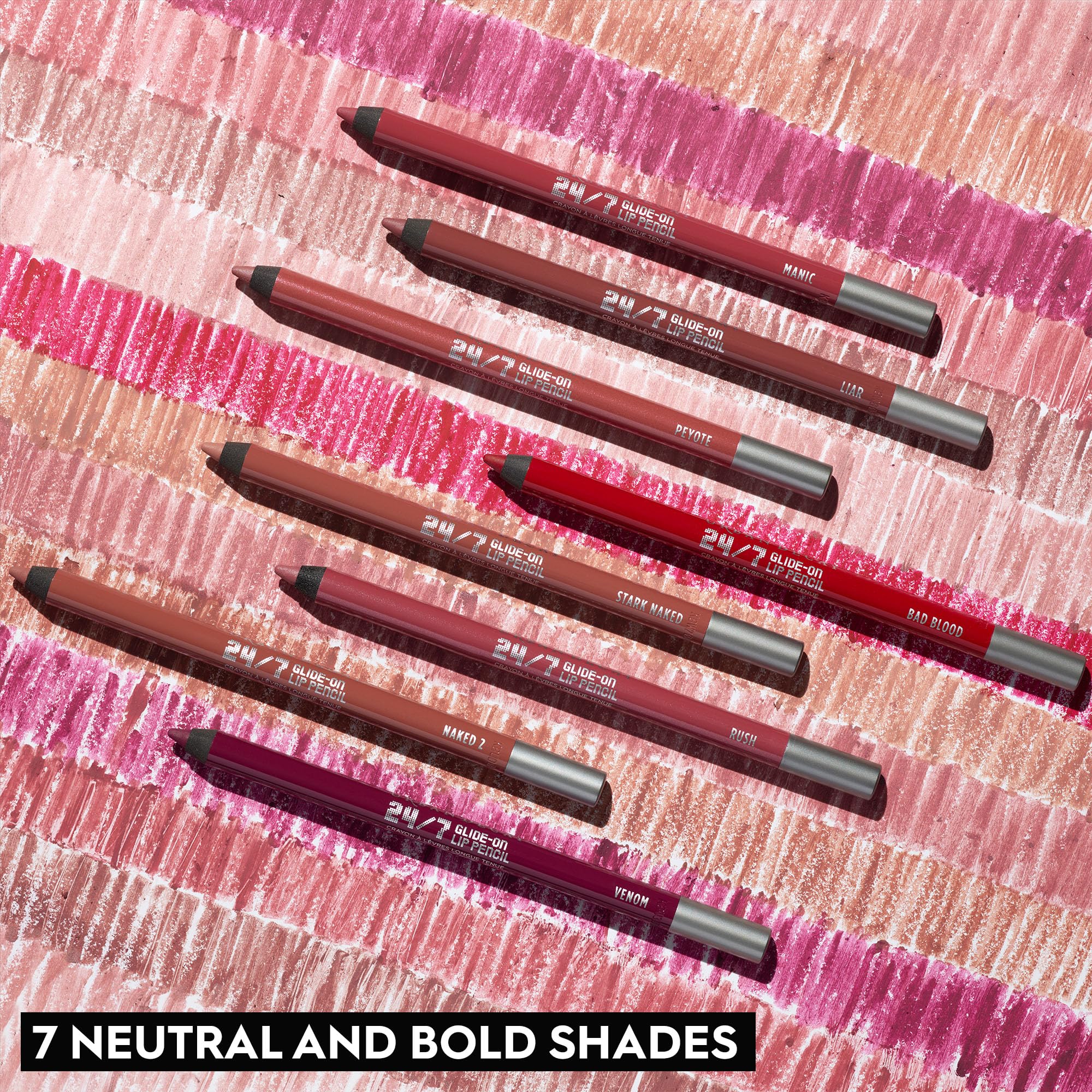 Urban Decay 24/7 Glide-On Lip Pencil Rush smudge-proof swatch hints at long wear through meals