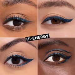 URBAN DECAY 24/7 Inks Hi Energy blue shimmer brush-tip application demonstrates smooth color payoff