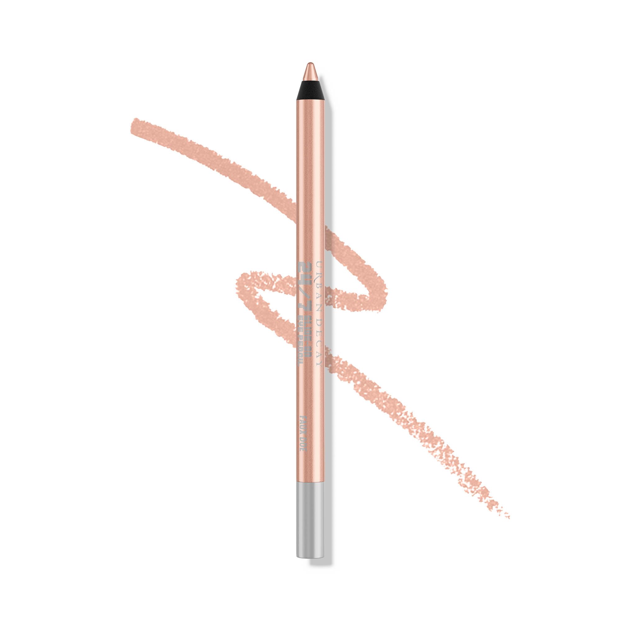 Urban Decay 24/7 Waterline Eyeliner Faux Doe swatch brightens eyes with beige shimmer.