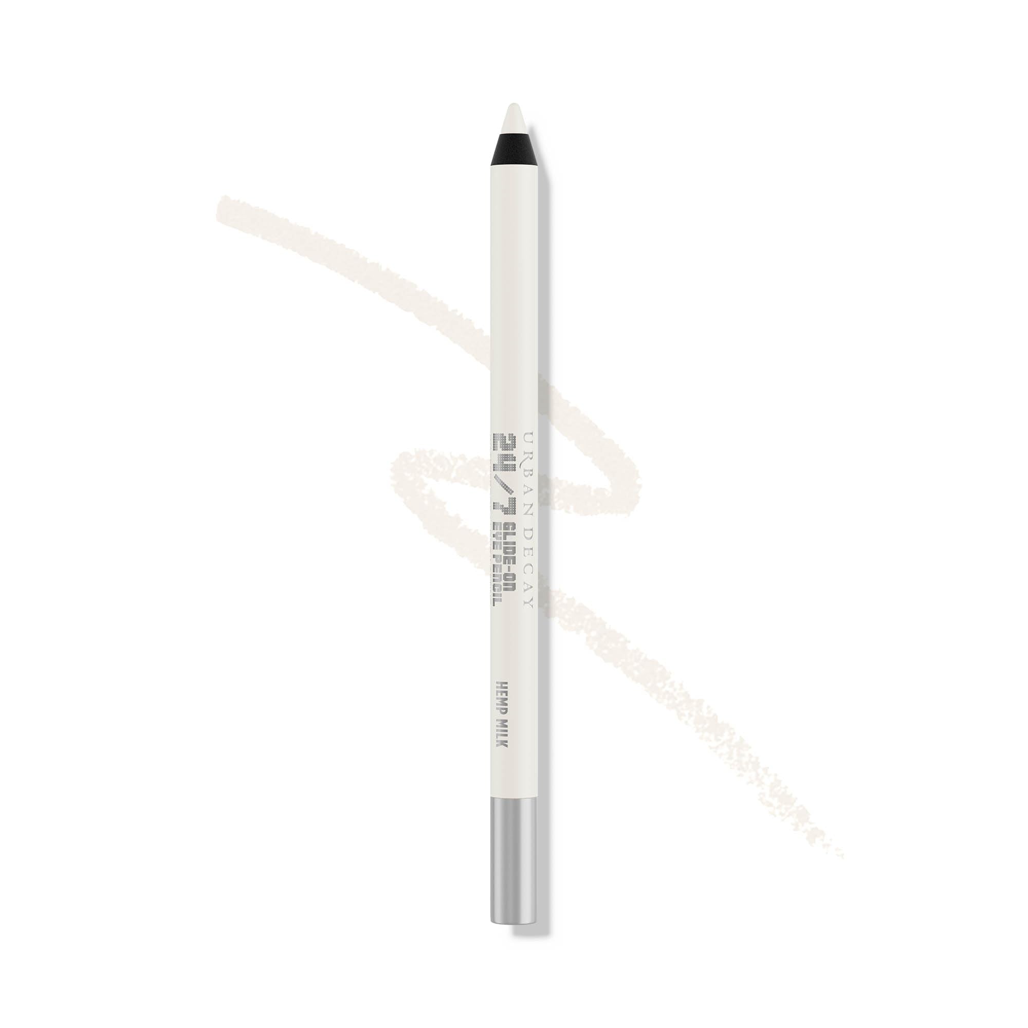 Urban Decay 24/7 Waterline Eyeliner Pencil Hemp Milk swatches brighten eyes with matte white precision