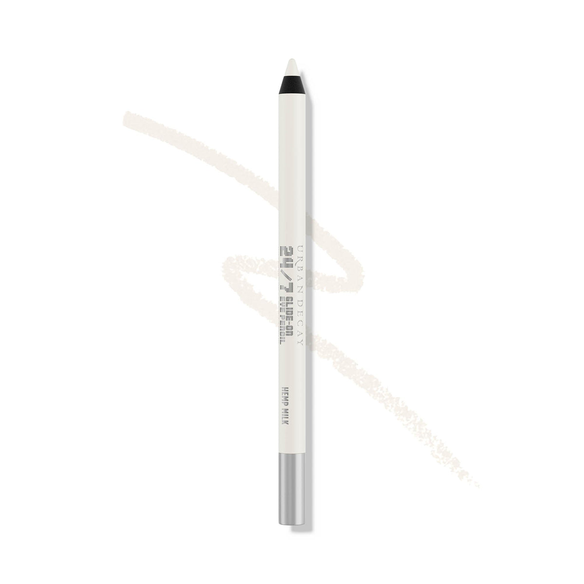 Urban Decay 24/7 Waterline Eyeliner Pencil Hemp Milk swatches brighten eyes with matte white precision