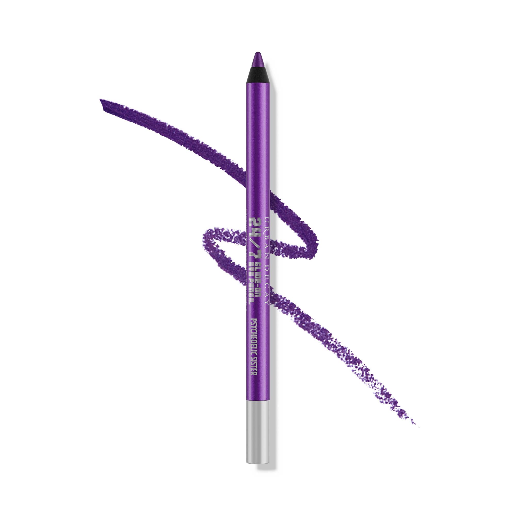 Urban Decay 24/7 Glide-On eyeliner Psychedelic Sister bright purple shimmer for all-day water-resistant color.