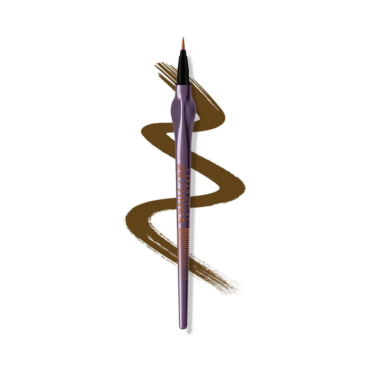 Urban Decay 24/7 Inks Whiskey swatch shows bold matte brown for defined eyes