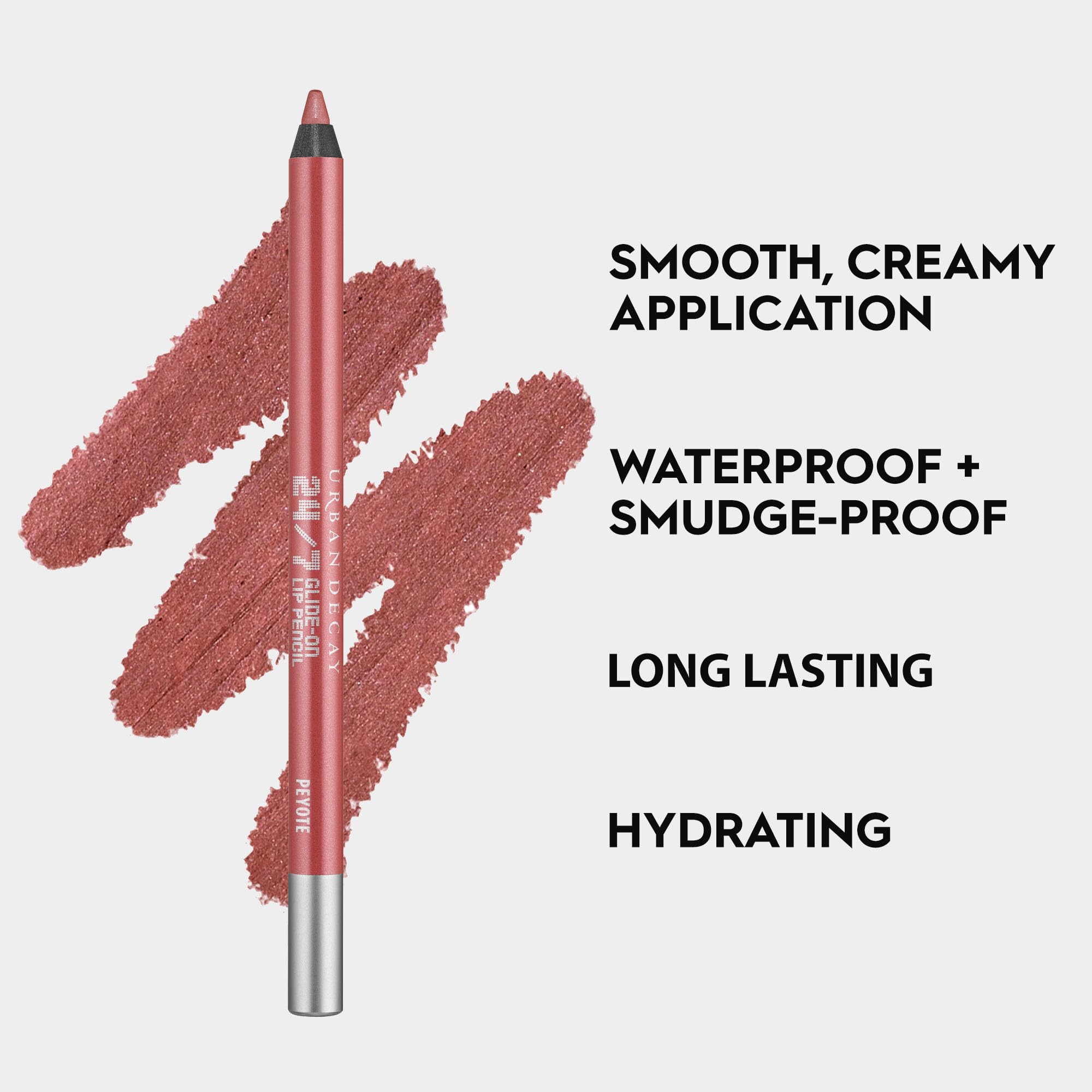Urban Decay 24/7 Lip Pencil Peyote packaging highlights cruelty-free formula and easy-to-spot shade.