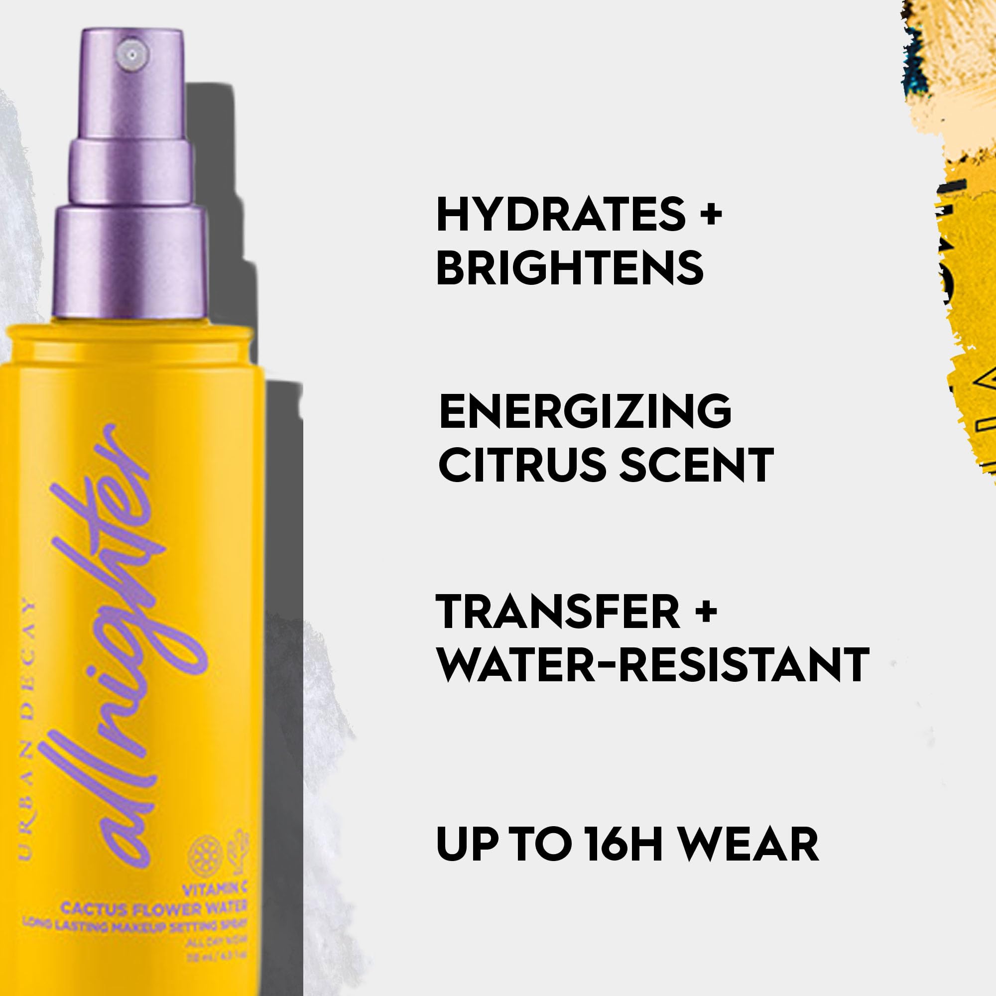 Urban Decay citrus-scent mist provides uplifting aroma while setting makeup.