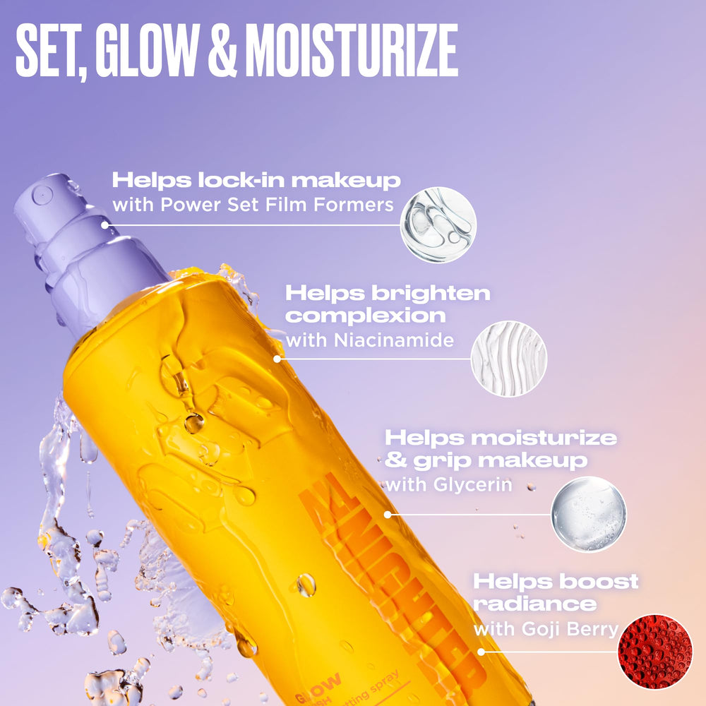 Urban Decay All Nighter glow finish on skin highlights glass-like radiance.