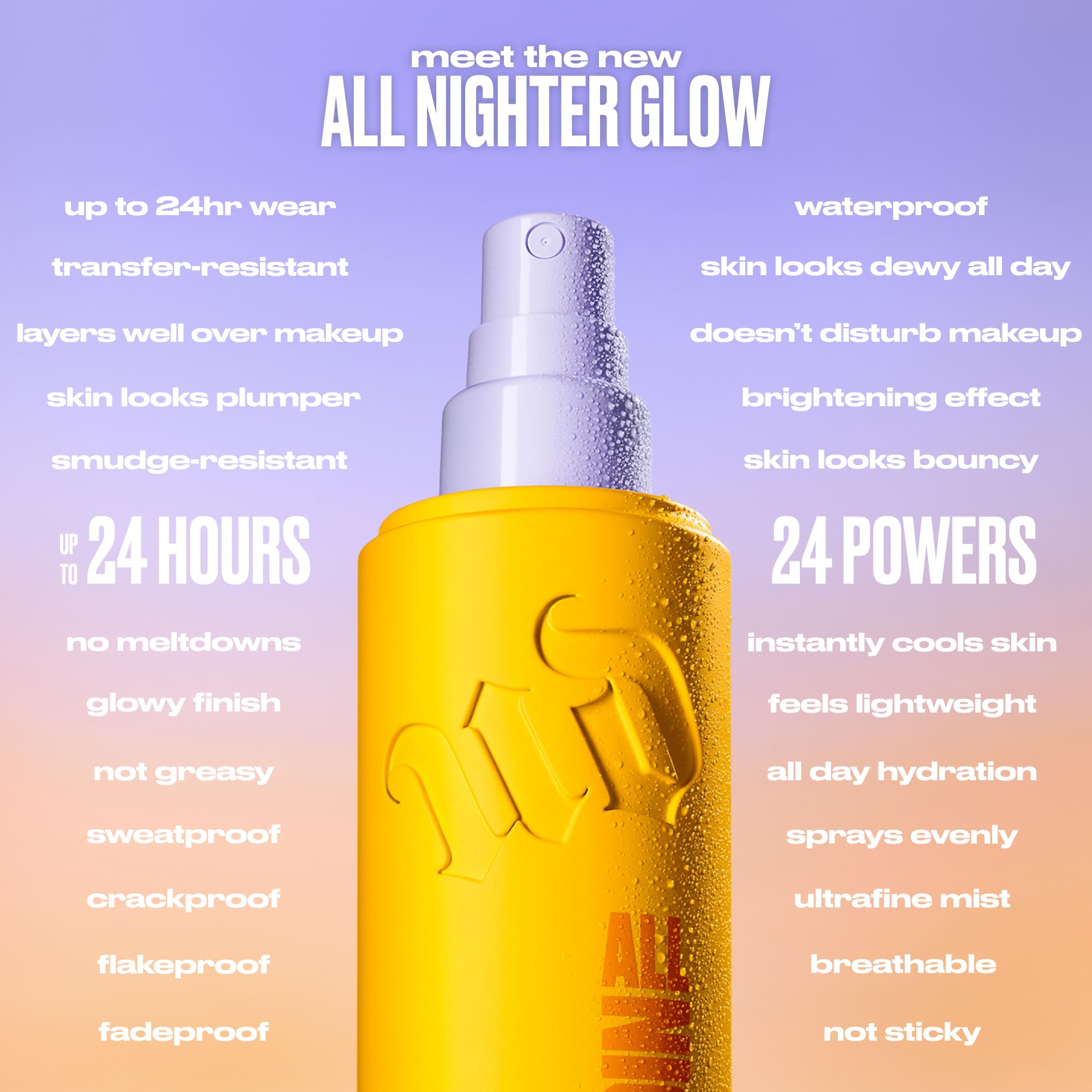 Urban Decay All Nighter glow finish appears on skin for radiant look