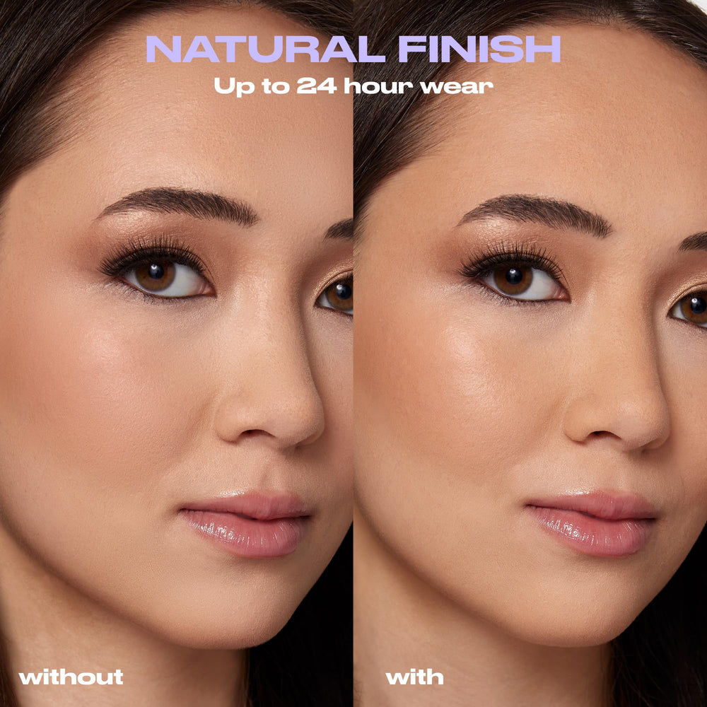 Urban Decay All Nighter mist application demonstrates ultra-fine spray for smooth makeup.