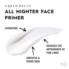 Urban Decay All Nighter primer closeup shows silky texture and hydrated finish on skin smoothing.