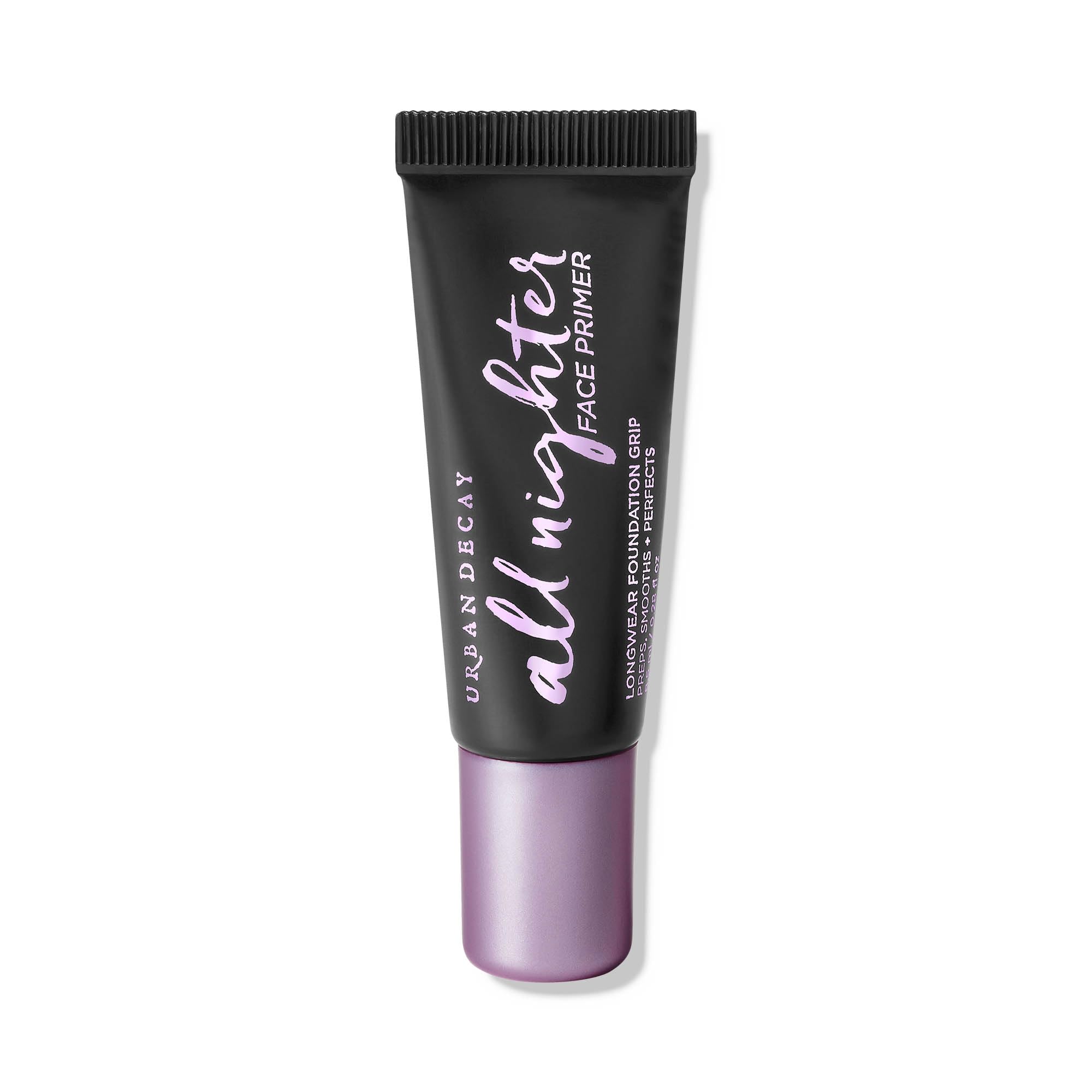 Urban Decay All Nighter primer travel-size packshot highlights portable long-wear base for on-the-go makeup.