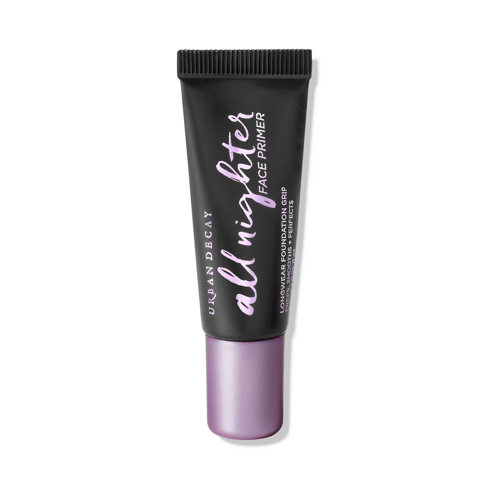 Urban Decay All Nighter primer travel-size packshot highlights portable long-wear base for on-the-go makeup.