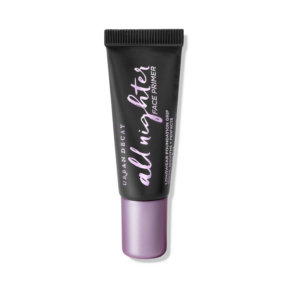 Urban Decay All Nighter primer travel-size packshot highlights portable long-wear base for on-the-go makeup.