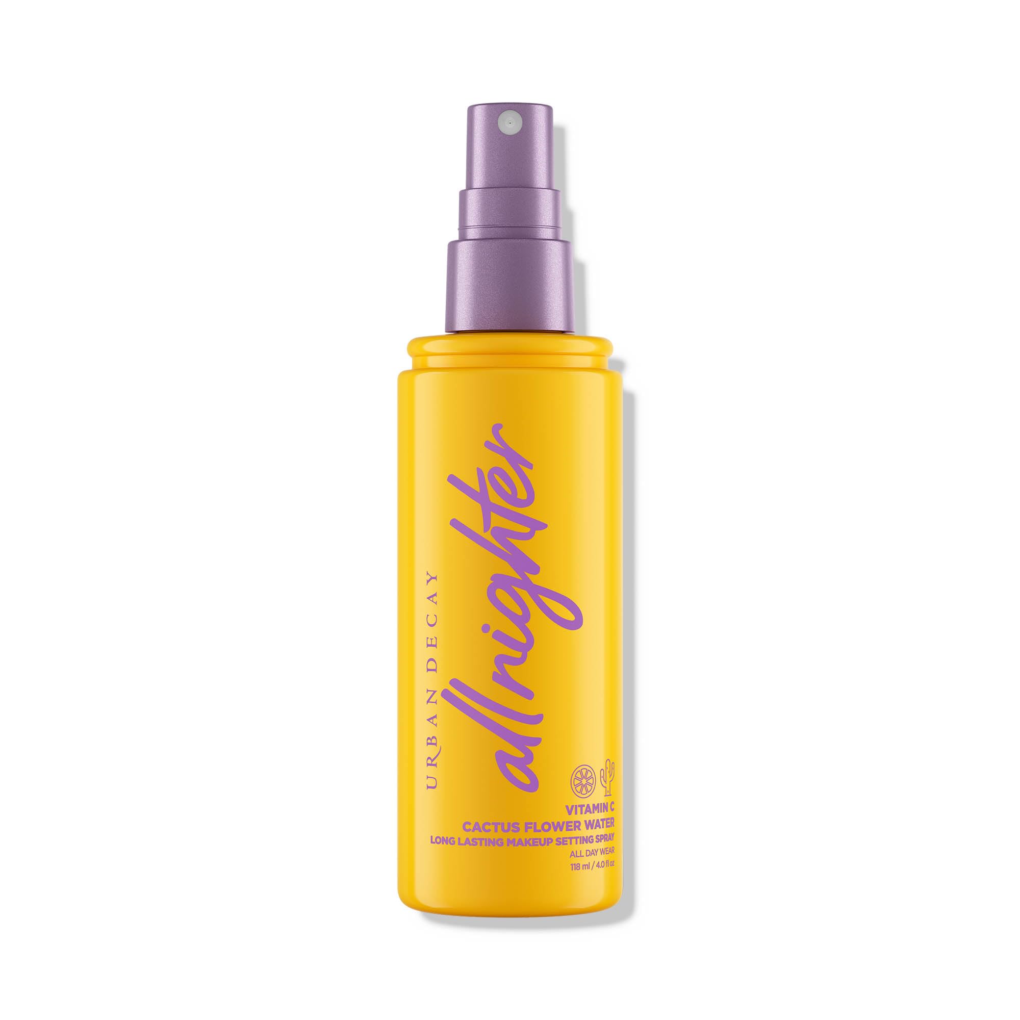 Urban Decay All Nighter setting spray bottle delivers a long-lasting makeup hold.