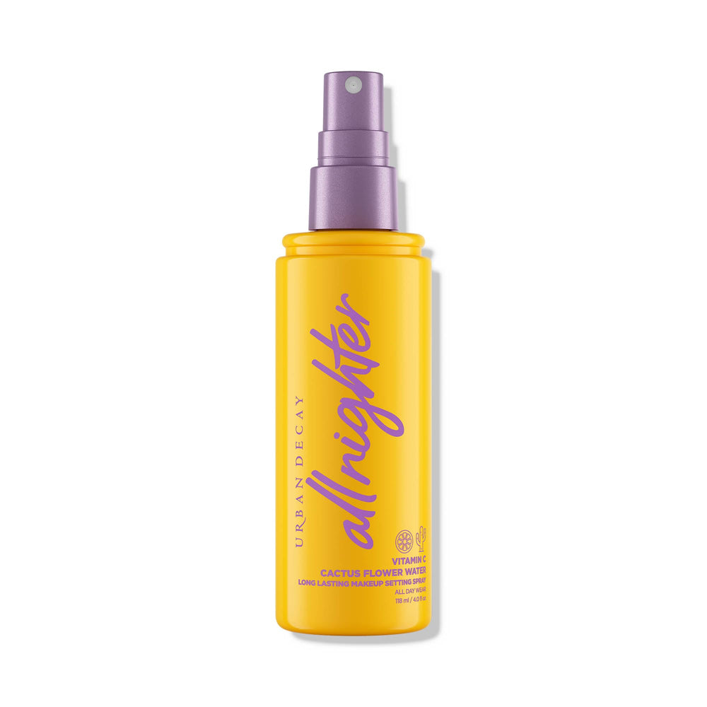Urban Decay All Nighter setting spray bottle delivers a long-lasting makeup hold.