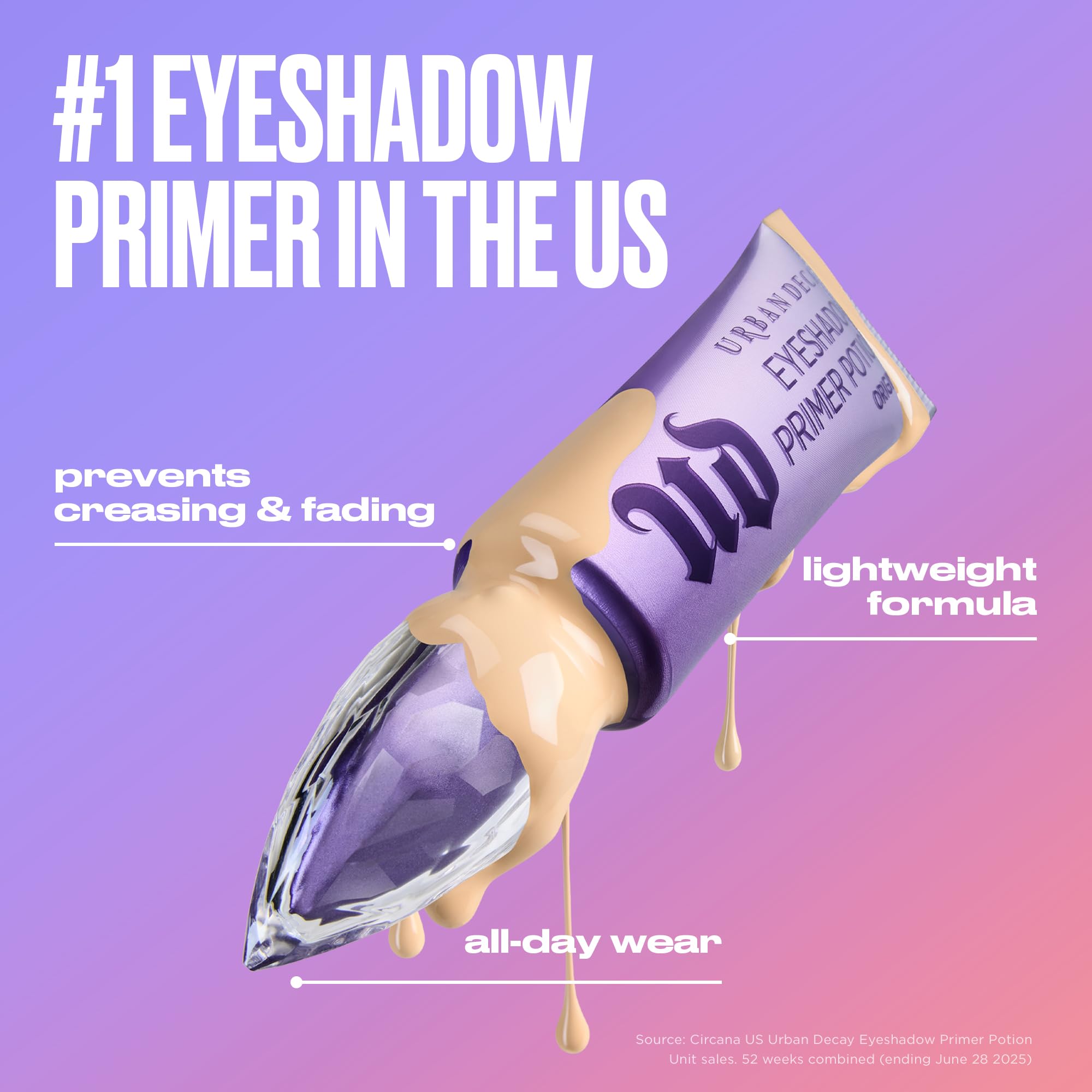 Urban Decay Anti-Aging Eyeshadow Primer Potion Travel Mini close-up texture shows skin-smoothing finish.