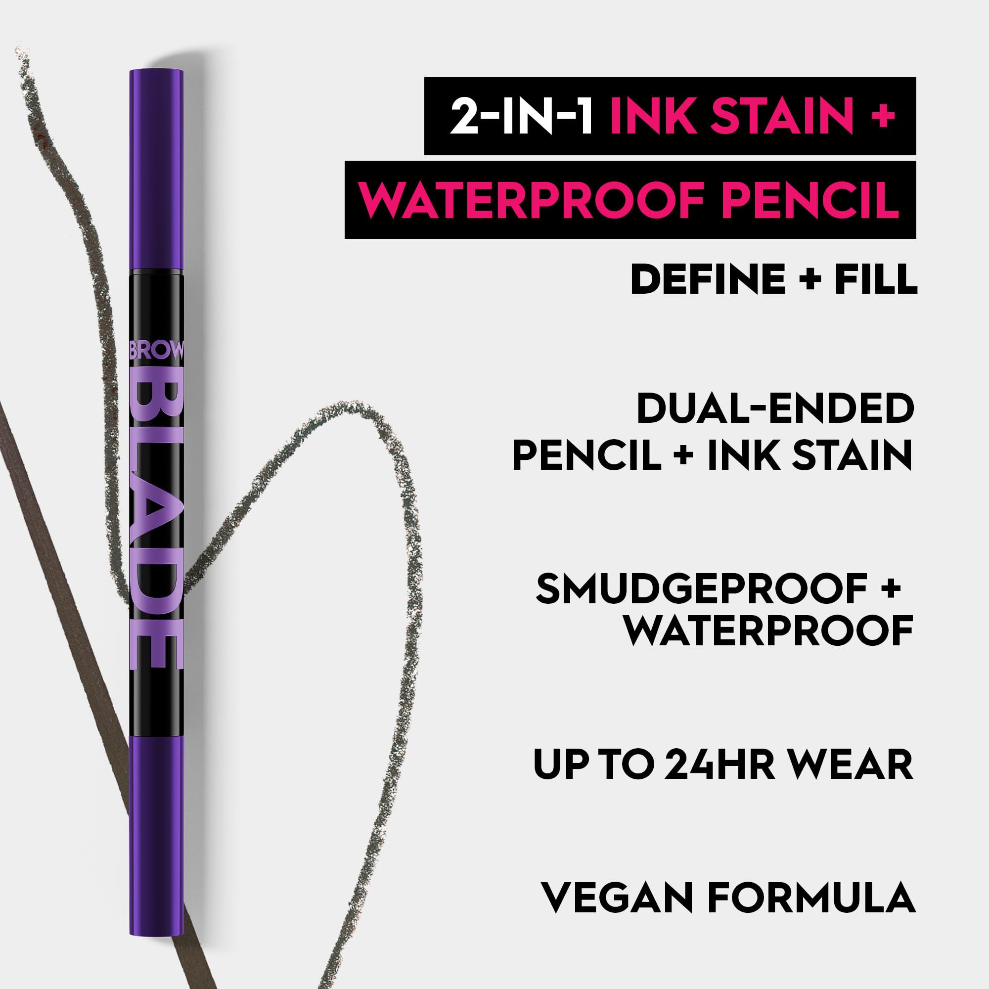 Urban Decay Brow Blade pencil-tip for soft hair-like brow strokes.