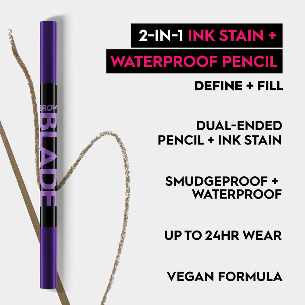 Urban Decay Brow Blade taupe swatches show universal shade for natural brows
