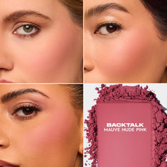 Urban Decay Face Bond Blush Suede Backtalk application demo highlights buildable color
