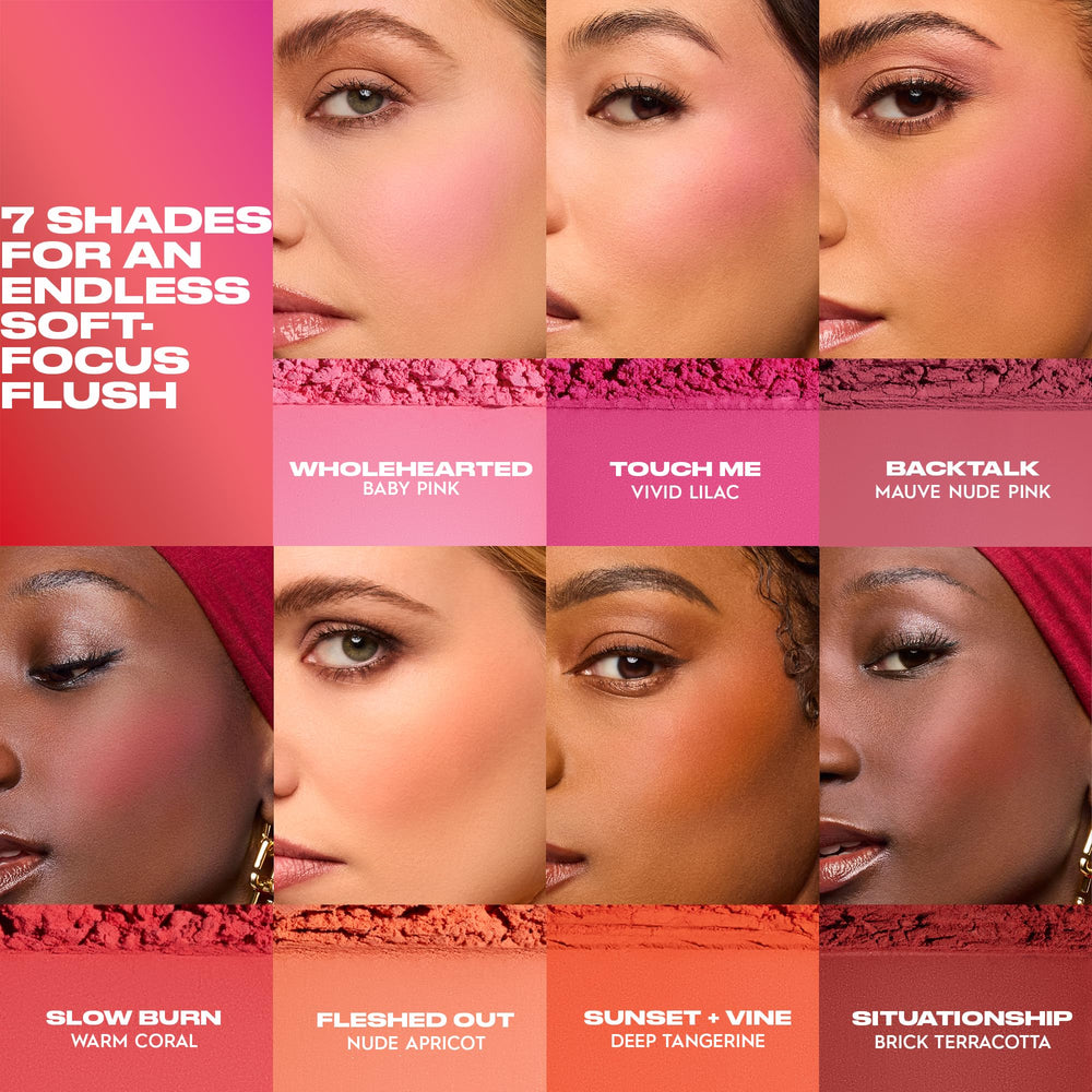 Urban Decay Face Bond Blush Suede Backtalk blurring texture close-up emphasizes suede-soft finish