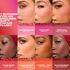Urban Decay Face Bond Blush Suede Backtalk blurring texture close-up emphasizes suede-soft finish